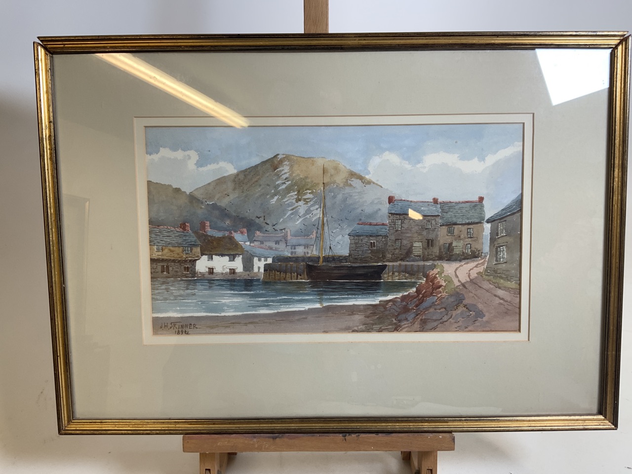 J.H.Skinner 1894 (British) Harbour scene watercolour. Image size. W:43cm x H:24cm