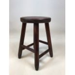 A vintage stained pine wooden stool W:22cm x H:33cm