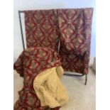 A pair of lined woven chenille-brocade curtains. With triple pleated pelmet also with a bed