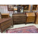 An inlaid early 20th century bureau also with a dressing chest and a two drawer low boy.