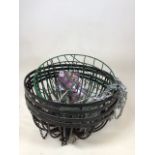 Five metal handing baskets W:37cm x H:18cm dimensions of largest baskets