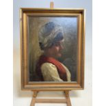 A 19th century oil on board portrait of a Dutch lady. Unsigned. W:38cm x H:52cm