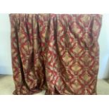 Two pairs of woven chenille-brocade curtains. Lined also with two triple pleated pelmet. Width