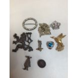 9 various silver/gilt decorative and paste brooches.