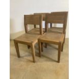 Four 20th century oak dining chairs with shaped seats. Seat height H:45cm