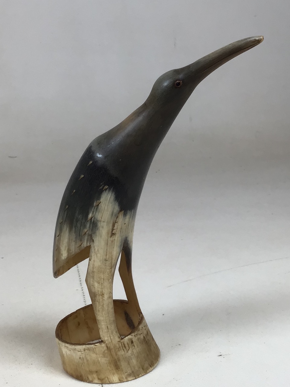 An East African polished hardwood bull elephant, an ebony duck, a hardwood giraffe and a horn bird - Image 11 of 11