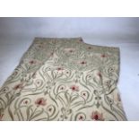 A pair of brocade style art nouveau design lined curtains W:150cm x H:312cm approx