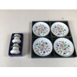 A pair of vintage Aynsley bone China salt and pepper set with applied roses in original box together