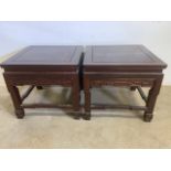 A Pair of square Chinese style oriental rosewood coffee table. W:51cm x D:51cm x H:46cm
