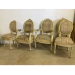 Five French style dining chairs with cream and gilt decoration. Seat height H:49cm