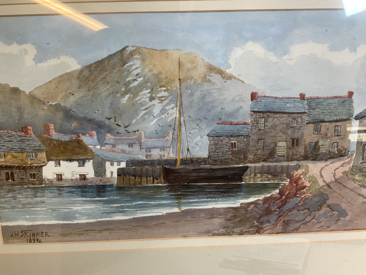 J.H.Skinner 1894 (British) Harbour scene watercolour. Image size. W:43cm x H:24cm - Image 2 of 5