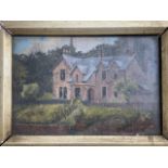 An late 19th early 20th century oil on board of a Manor House in gilt frame. Unsigned. W:16cm x H: