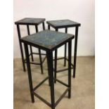 Three vintage iron work stools W:33cm x H:83cm