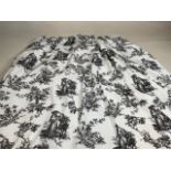 A pair of lined curtains in white and black Toile de Jouy style print W:150cm x H:244cm