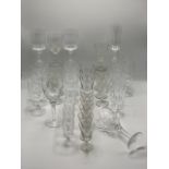 Pair of Stuart or Waterford cut Crystal, large wine glasses, and a large collection of various cut