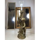 A large gilt plaster cherub lamp base also with five vintage style mirrors H:70cm height to base