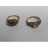 Two 9 carat gold dress rings. One Art Deco style, one a cluster. Total weight 7 gms
