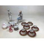 Six Limoges Coffee cans together with two Lladro figurines, A/F a Royal Doulton my first figurine