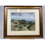 An early to mid 20th century watercolour of a countryside scene, signed lower right indistinct