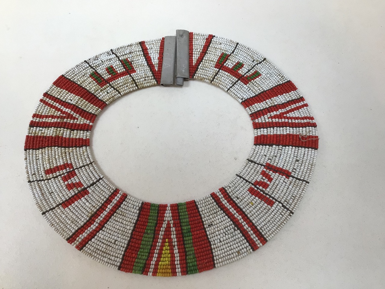An attractive East African Maasai tribe white, red and coloured enamel bead collar, circa 1950, - Image 2 of 8