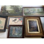 Four late 19th early 20th century oils on canvas also with three prints.