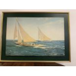 A Vintage Montague Dawson yachting print. The greatest race. W:92cm x H:67cm
