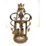 A gilt metal ormolu style open circular hall lamp. H:45cm drop 90cm.