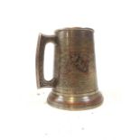 Engraved three colour enamelled brass tankard. Good used condition. Polished base.