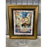 A Mixed media abstract painting on textured paper in modern gilt frame. W:83cm x H:97cm