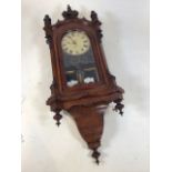 Early 20th century ornate walnut wall clock, with inlaid marquetry case. Keys included. Untested,