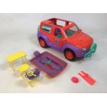 Sindy doll 4x4 adventure off road SUV with accessories including a mountain bike. In good playworn