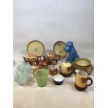 Mixed ceramics and glass. Prices of Kensington cottage tea pots, Burleighware acorn teapot and
