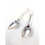 2 dessert spoons - silver - fiddle pattern with Raf tail. Maker = James Scott, Dublin. 1820. Very