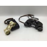 Vintage binoculars and a USSR opera glass in case. AF. Opera glass displays a pleasingly clear