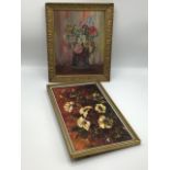 2 mid century oils on board with floral interest. Period frames. Good condition.
