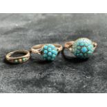 A Victorian 9ct gold turquoise cluster ring size 7, also with another size 6.25 (one stone