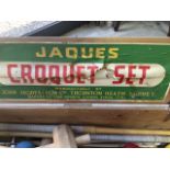 A Jacques croquet set. Box is damaged but has original label