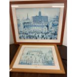 Two L.S.Lowry prints, the school yard and V.E day celebrations. Largest W:60cm x H:45cm