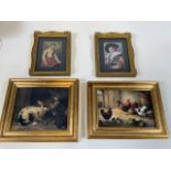 Four coloured prints in gilt frames.