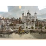 A large coloured print of the Tower of London Image size W:78cm x H:51cm With frame W:100cm x H: