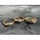 Three 18ct gold and platinum rings set with illusion diamonds. Total weight 7gm. One ring has