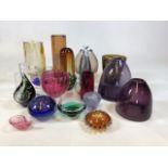 A Petr Hora Czech glass vase, a Holmegaard vase and other mid century glass items H:30cm Tallest