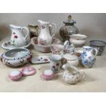 Mixed ceramics including dressing table sets, planters and other items