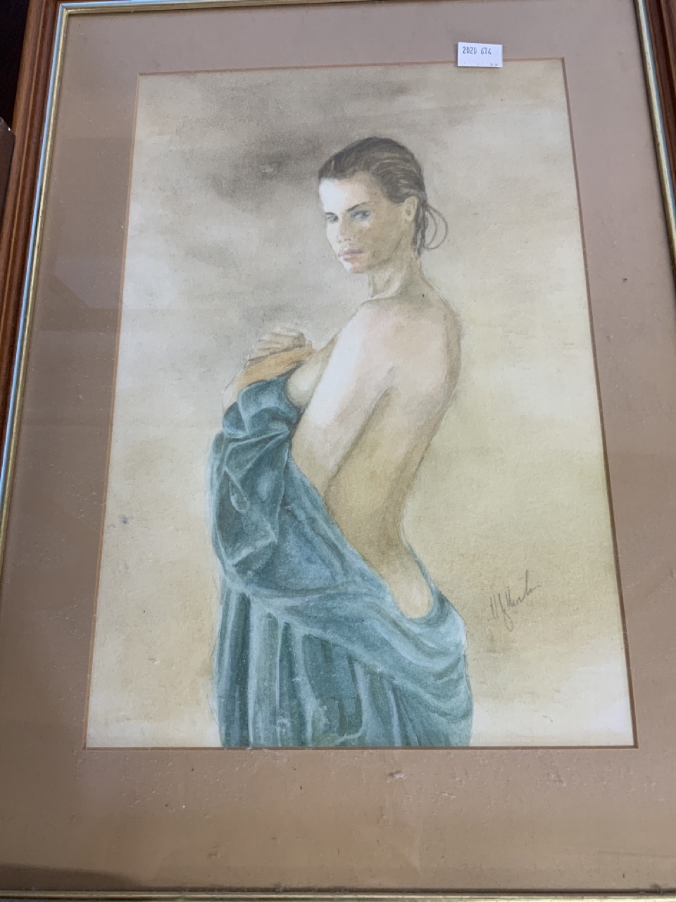 Russell Flint prints (2) a charcoal drawings by Martin Weiland and two watercolours of naked ladies. - Image 4 of 8