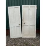 Two painted door with brass handles one with working key. W:83.5cm x H:193cm W:71.5cm x H:189cm