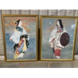 A Pair of Japanese women prints in gilt frames. W:62cm x H:77cm