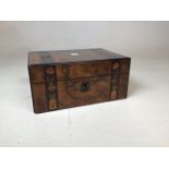 A walnut sewing box with floral inlay - late nineteenth/ early twentieth century. With contents W: