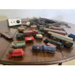Train rolling stock and track, Hornby, Wrenn and Triang.