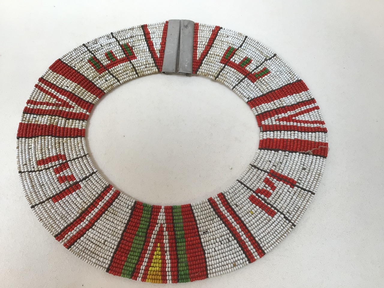 An attractive East African Maasai tribe white, red and coloured enamel bead collar, circa 1950, - Image 4 of 8