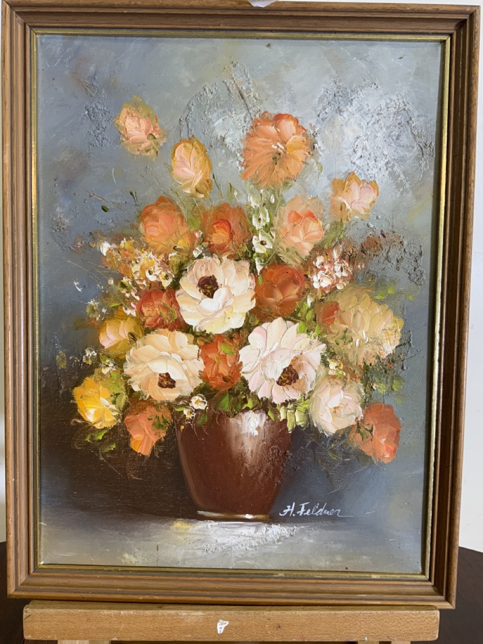 Robert Cox (British b.1934) floral oil on canvas also with a Floral oil on canvas by H. Feldner. W: - Image 4 of 6